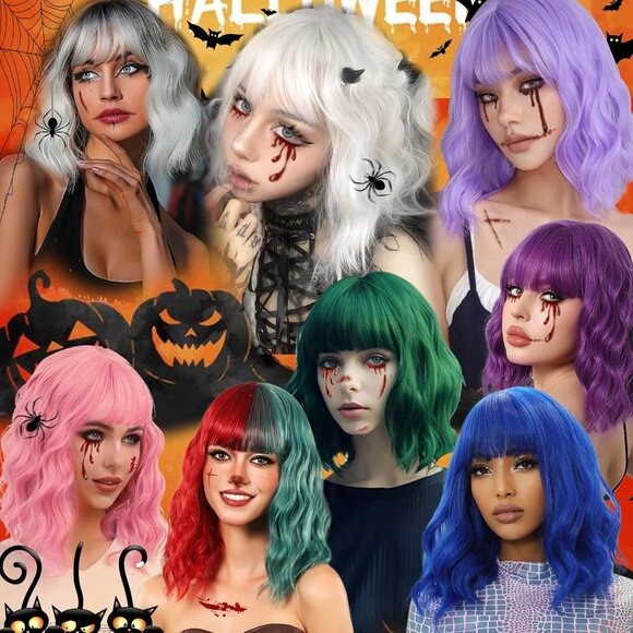 Women's Ombre Brown 14 Inches Short Pastel Curly Shoulder Length Synthetic Wig - Picture 6 of 6